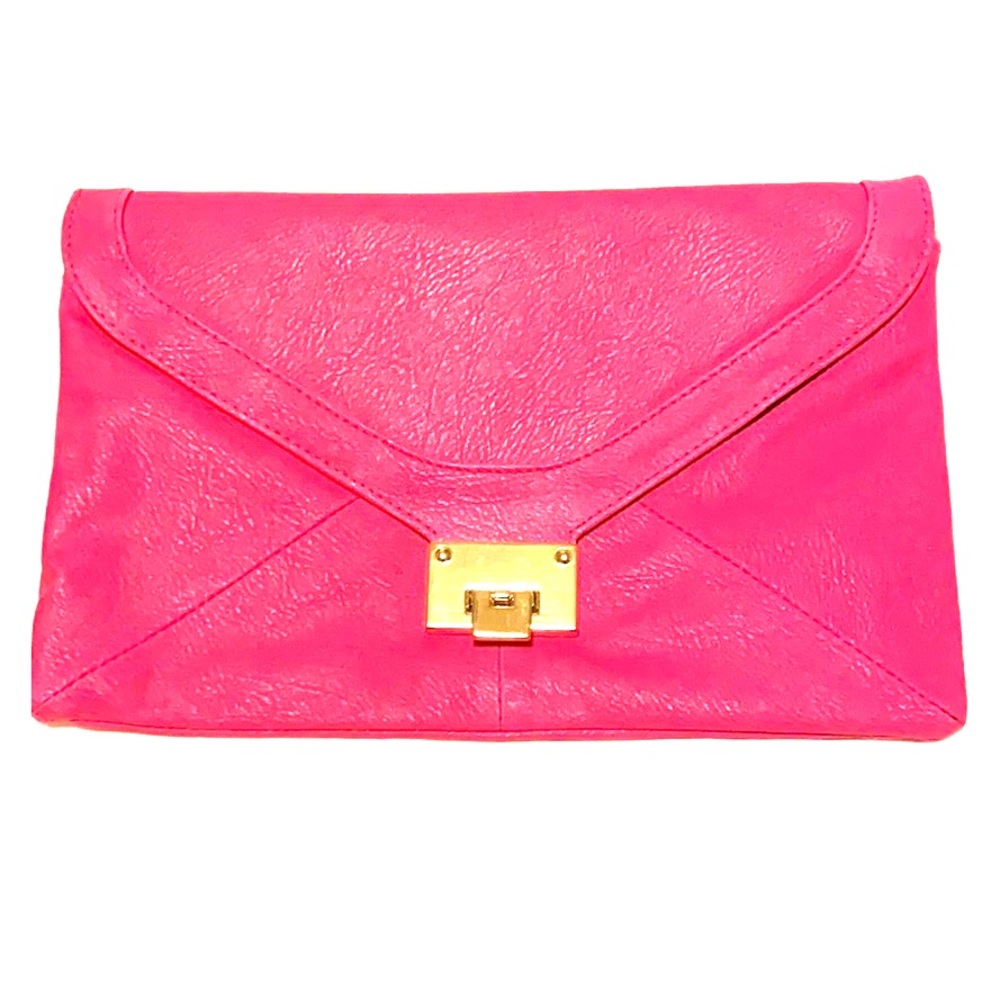 A hot pink envelope clutch